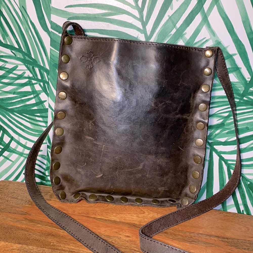 Patricia Nash Dark Brown Studded Leather Crossbody Bag